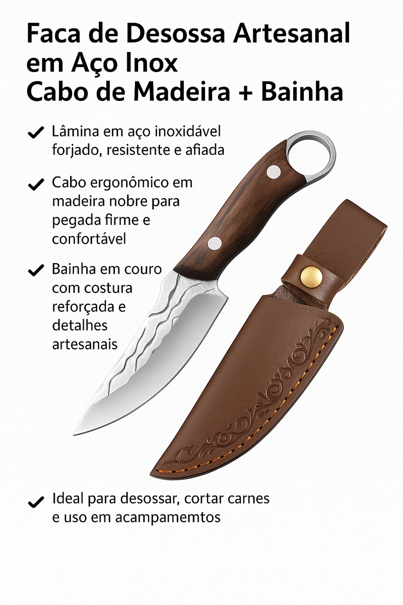 SteelGrip™ – Faca de Desossa Artesanal com Bainha de Couro