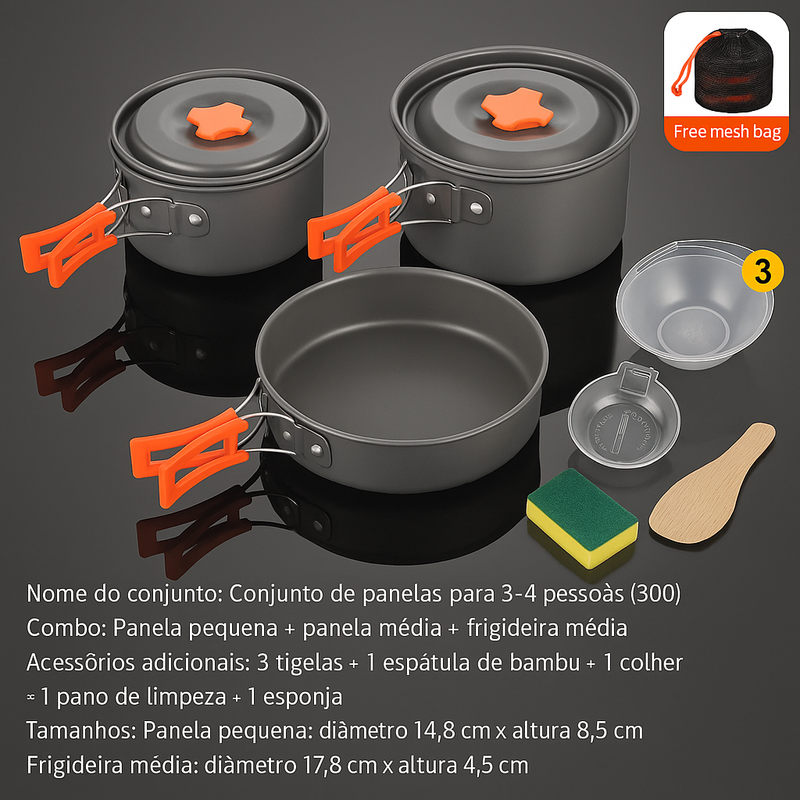 CampCook™ – Kit Portátil de Panelas Dobráveis para Camping